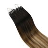 Ugeat Micro Link Hair Extensions Human Hair Ombre Darkest Brown to Medium Brown Mix Ash Blonde Micro Ring Hair Extensions For Short Hair Micro Extensions Human Hair 14 Inch 50s