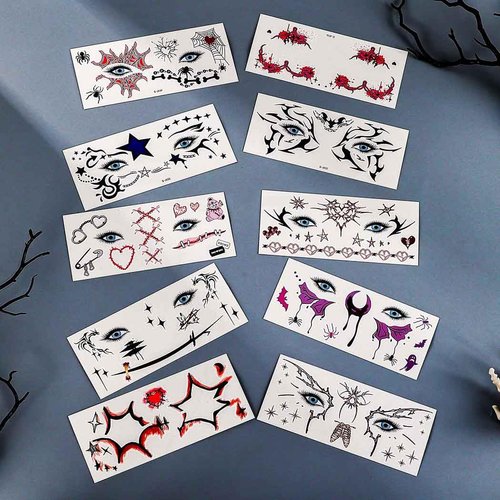 Uranian Halloween Temporary Tattoos Fake Wound Face Freckle Makeup Tattoos Bloody Scar Tattoo Stickers Realistic Face Makeup Decals Halloween Fake Tattoos for Women