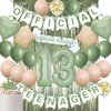13th Birthday Decorations for Girls Boys, Sage Green Official Teenager Banner 13th Birthday Cake Topper Party Decorations Green Balloons Kit, 13 Years Old Birthday Party Supplies for Teenager and Kids