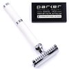 Parker Deluxe OPEN COMB Double Edge Safety Raozr, Electroplated Brass Handle, 5 Blade Refills Included (70C - Bright White)
