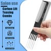 Biaungdo Carbon Lift Teasing Comb with Metal Prong, 2 Pack Black Hair Teasing Combs Hair Pick Comb Teasing Lifting Fluffing Comb with 5 Stainless Steel Pins for Women, Hair Salon