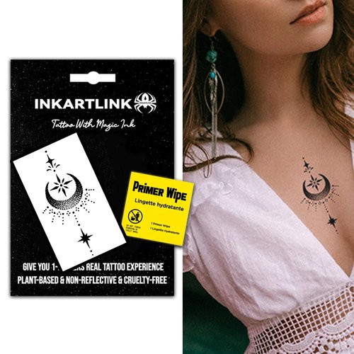 INKARTLINK Lasting Tattoos Girls Gifts Exquisite Packaging Unique Design Temporary Tattoo Stickers Waterproof Cruelty-free Non-reflective (The stars and the moon shine.)