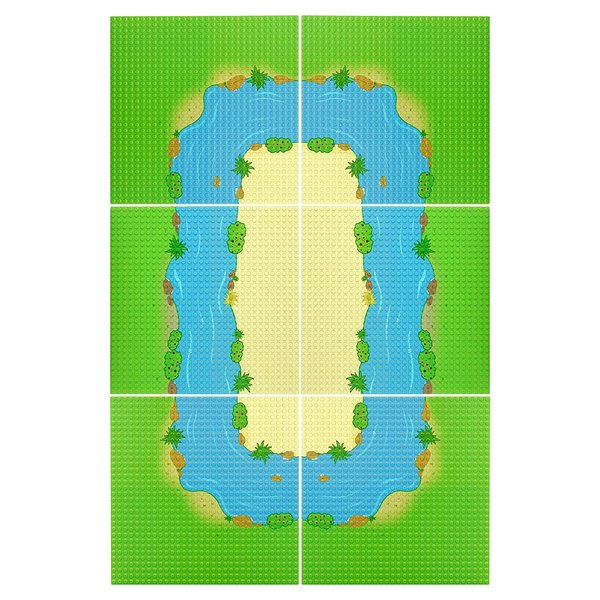 EKIND 6-Pack 10" x 10" Rainforest Base Brick Plate Compatible for All Major Brands, Scenes Baseplates for River, Tropical Treehouse Scenery and More Building Blocks Kids Toy (2 Straight + 4 Curve)