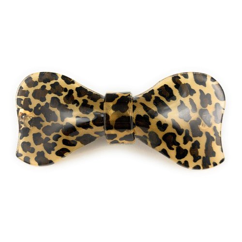 Cheetah print barrette hair clip accessory 3.25 inches long plastic leopard spots pattern Black Brown Tan