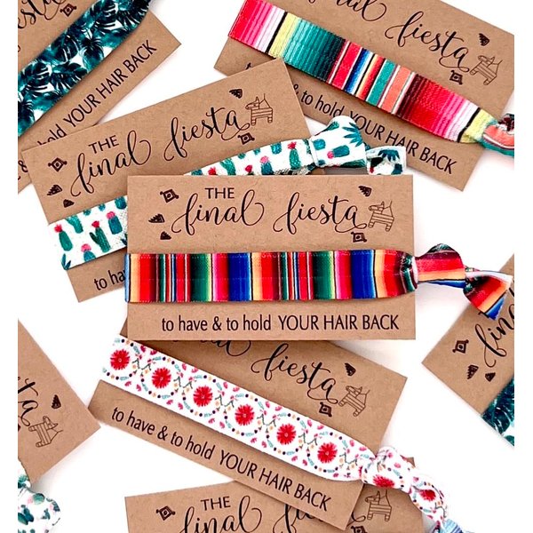 Final Fiesta Bachelorette Hair Tie Favors, Bachelorette Survival Kit Gifts (Assorted Serape Prints)