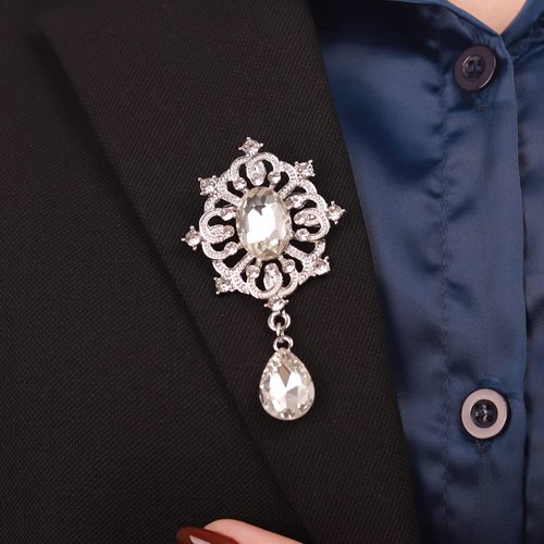 Rumtock Something Blue Crystal Dangle Drop Small Black Brooch Pin for Unisex Women Men Dress Suit Jewelry