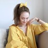 Bow Scrunchies For Long Hair - 8 Pcs Chiffon Satin Scrunchies Silk With Bow Scarf, Solid Stripe Flower Color Bow Scrunchies, Ponytail Holder With Tail, Rabbit Bunny Ear Bowknot Hair Accessories (A4)