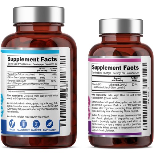 biophix Oxy-Lax 750 mg 120 Vcaps - Free Vitamin D-3 5000 IU 30 Softgels - Natural Magnesium Oxide Oxygen Based Colon Cleanse Gentle Laxative Supports Healthy Digestive Tract Regularity