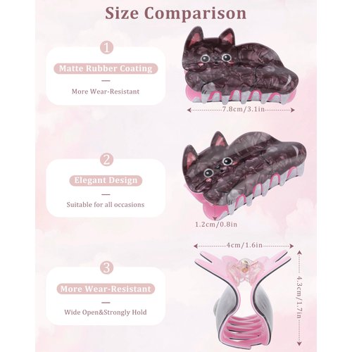 Molans 3Pcs Animal Claw Clips for Women, Small Cat Clips for Girls, Cute Hair Clamp Accessories Gift for Birthday Party