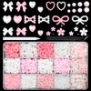RODAKY Bow Nail Charms 1000PCS Pink&White 3D Bow Nail Charms Multi Shape Nail Decoration Flatback Pearl Beads Flower Charms Nail Accessories with Tweezer Pickup Pencil