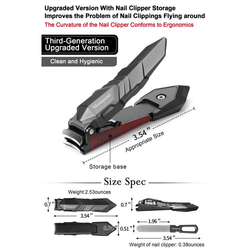 Monspend Nail Clippers with Catcher – No Splash Nail Cutters Fingernail and toenail Clippers for Thick Nail， Stainless Steel Fingernail Cutter for Men Women，Custom Flannelette Bag Storage