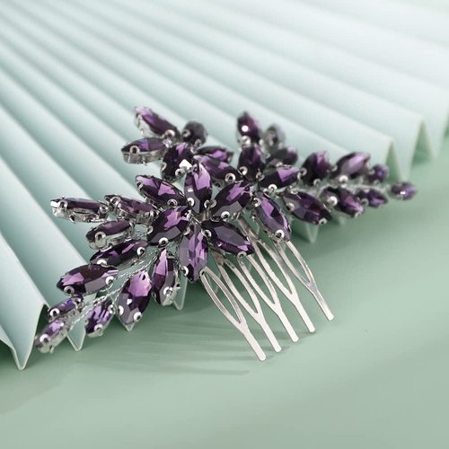 Kercisbeauty Wedding Bridal Purple Crystal Vintage Gold Hair Comb for Women Girls Ladies Special Occasion Dressy Handmade Hair Jewelry (Violet)