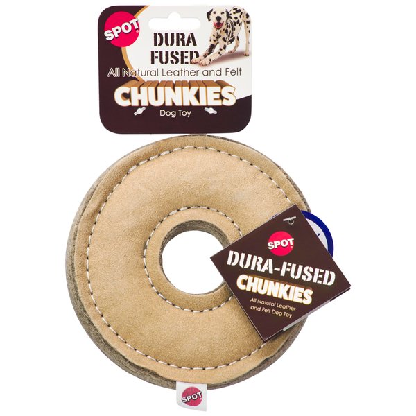 SPOT Dura-Fused Chunkies Ring - All Natural Leather and Felt Dog Toy - No Squeak, No Fluff, Durable, Extra Thick Dog Chew Toy for Aggressive Chewers, Great for Adult Dogs and Teething Puppies, 6in