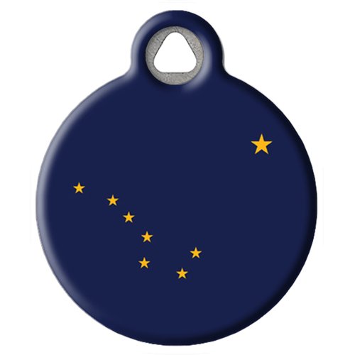 Dog Tag Art Alaskan State Flag Personalized Pet ID Tag for Dogs and Cats, Silent Polymer Coated Stainless Steel Alaska Nametag with Customized Identification Information - Small .875" Diameter