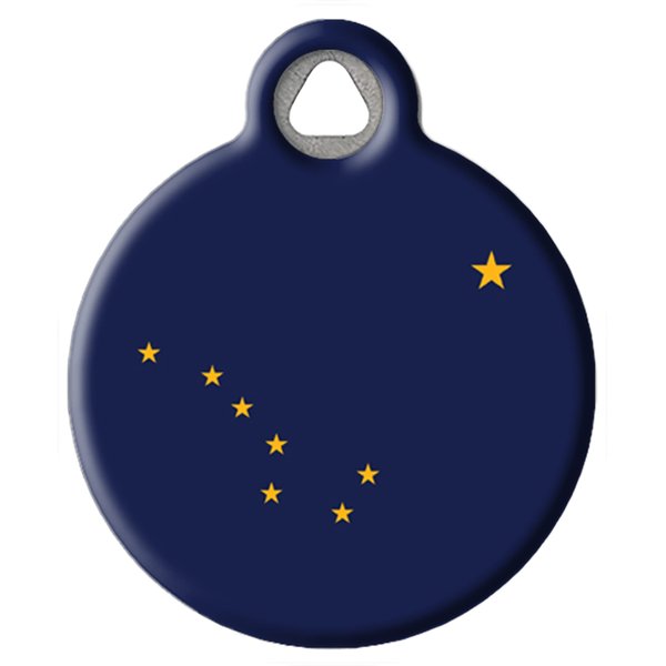 Dog Tag Art Alaskan State Flag Personalized Pet ID Tag for Dogs and Cats, Silent Polymer Coated Stainless Steel Alaska Nametag with Customized Identification Information - Small .875" Diameter