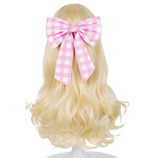 Kids Blonde Wig with Bow Hair Clip, 22.8 Inch Long Blonde Wavy Princess Wigs for Kids Girls Toddlers + Wig Cap for Halloween Costume Party Cosplay