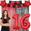 16th Birthday Decorations for Boys Red and Black 16th Happy Birthday Banner Sixteen Birthday Supplies Number 16 Balloon Foil Fringe Curtains Latex Balloons for Him Her 16 Year Old Birthday Party