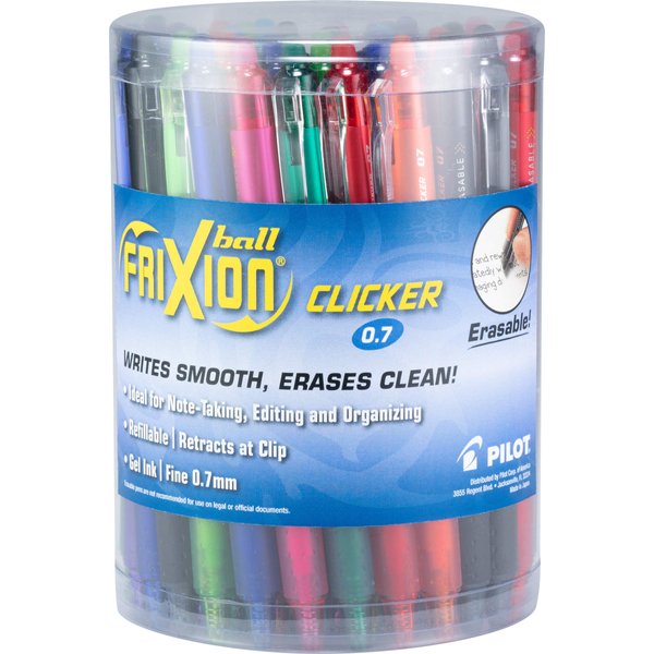 Pilot, FriXion Clicker Erasable Gel Pens, Bold Point 1 mm, Tub of 36, Assorted Colors