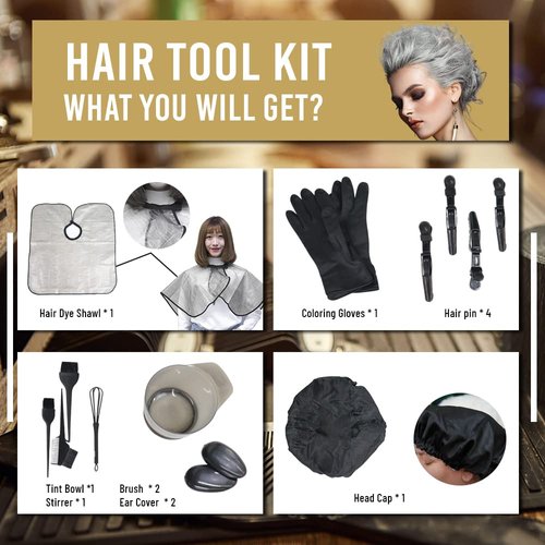 Reusable Professional Hair Coloring Tools Kit - Hair tinting bowl, Ear covers, Applicator brush, Hair Clips, Shower Cap, Shawl and more..