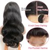 Gongfang 13x6 Lace Front Wigs Human Hair Body Wave Lace Front Wigs Human Hair Pre Plucked 200 Density HD Lace Frontal Wigs Human Hair for Women With Baby Hair Natural Black 26 Inch
