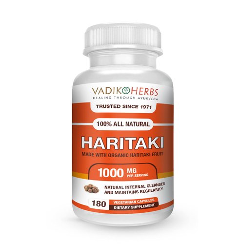 Vadik Herbs Certified Organic Haritaki (Terminalia chebula) | Made in USA | Wildcrafted and Safety Tested (180 Vegicaps)