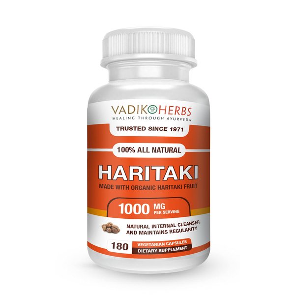 Vadik Herbs Certified Organic Haritaki (Terminalia chebula) | Made in USA | Wildcrafted and Safety Tested (180 Vegicaps)