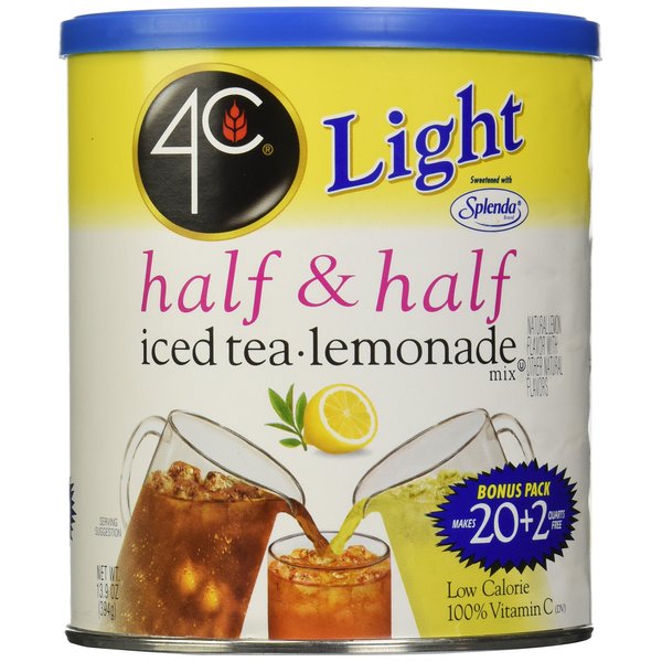 4C Light Powdered Drink Mix Cannisters, Light Half & Half, 22 Quarts, Family Sized Cannister, Low Calorie, Thirst Quenching Flavors (Light Half & Half, 13.9 Ounce (Pack of 1))