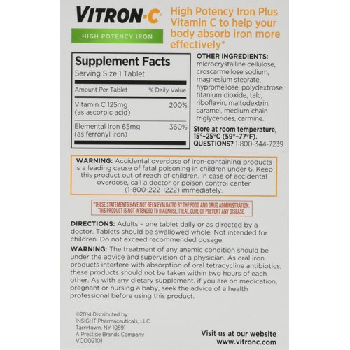 Vitron-c High Potency Iron Supplement Tablets 60 Ct (Pack of 2)
