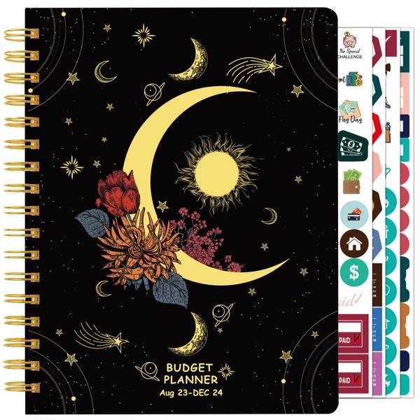 Budget Planner Budget Book 2024, 17-Month Bill Organizer from AUG. 2023 to DEC. 2024, Updated Financial Planner to Take Control of Your Money, 8.5" X 6.3", 4 Sets of Stickers