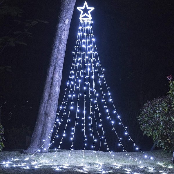 (Upgraded) FUNIAO Christmas Decoration Outdoor Star String Lights, 320 LED Christmas Tree Topper Lights with 12" Lighted Star for Halloween Christmas New Year Holiday Garden Yard (White)