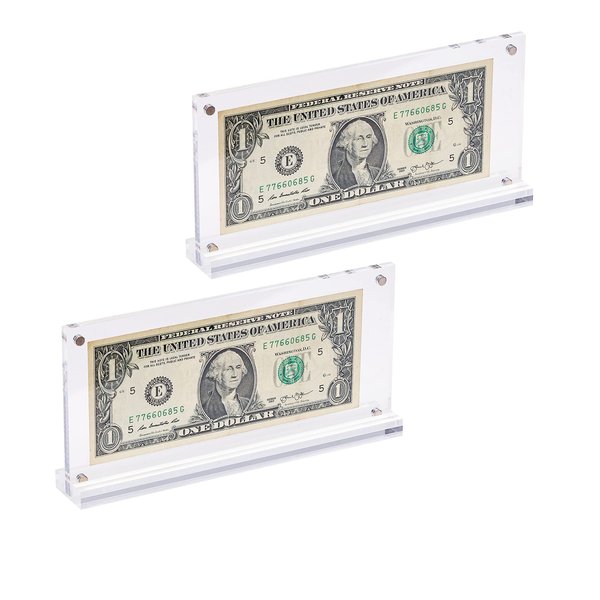 IEEK Acrylic Dollar Bill Frame Currency Holder Clear Paper Money Holders for Collectors Currency Ticket Protector Dollar Bill Display Case,7.3 x 3.5 Inch,2 Pack