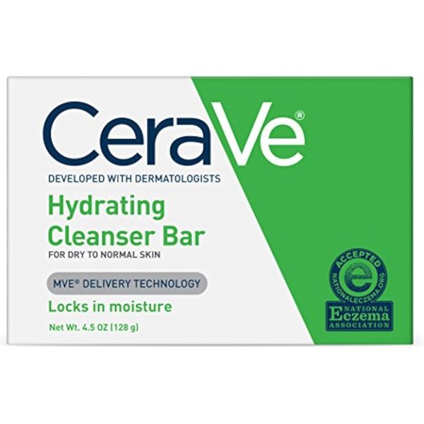 CeraVe Hydrating Cleanser Bar - Soap-Free Body and Facial Cleanser with 5% Cerave Moisturizing Cream - 4.5 Ounce Bar