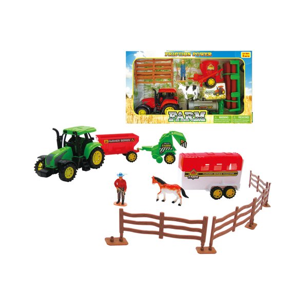 MAGGIE Farm Tractor Trolley Play Set Imaginative Play and Learning Farm Animal Toy Tracttor Set with Farmer and Cow Figures for Birthdays Christmas Return Gifts, Light Green, 1511-1A