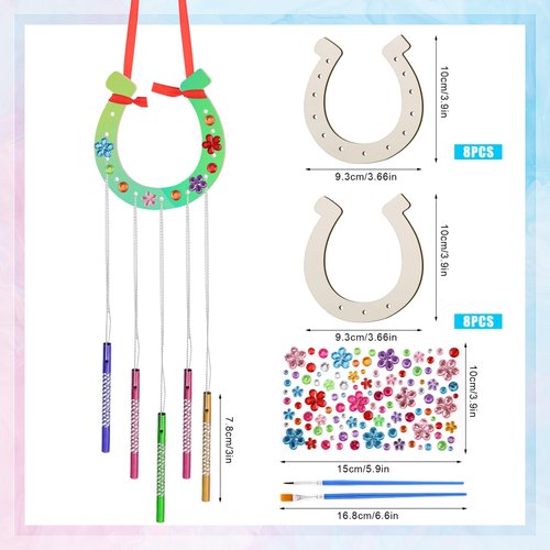 16 Pack DIY Wind Chimes for Kids, Horseshoe Wooden Wind Chime Craft Make A Wind Chime Kit Kids Spring Craft Kits for Boys Girls Activity Birthday Supplies