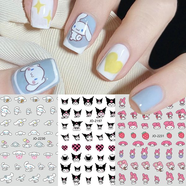 Nail Art Stickers Kawaii Self-Adhesive Anime Nail Stickers for Nails Art Design for Women Girls, 3 Sheets Cute Cartoon Nail Art Supplies