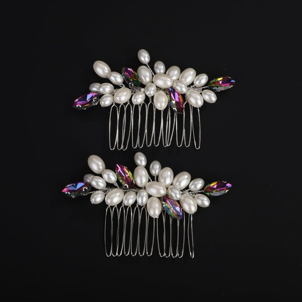 Rumtock 2pcs Laser Rhinestones Beads Hair Comb Set Wedding Bridal Silver Hair Piece Women Handmade Jewelry (Laser)