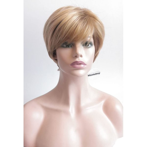 Nicetobuy Umeet Short Straight Ginger Heat Resistant Synthetic Wig with Side Bangs for women Natural Looking Wig with Wig Cap Blonde