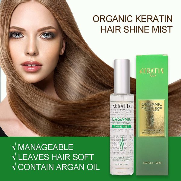 KERATIN BAR 100% Organic Argan Oil Anti Frizz Hair Serum Styling Smoothing Strengthening Hydrating & Nourishing Heat Protection Shine Frizz Control Dry Damage Hair Repair (Shine Mist)