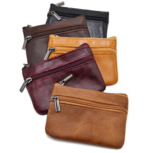 Freezx Women Genuine Leather Coin Pouch Zip Mini Purse Wallet Key Chain Double Zipper