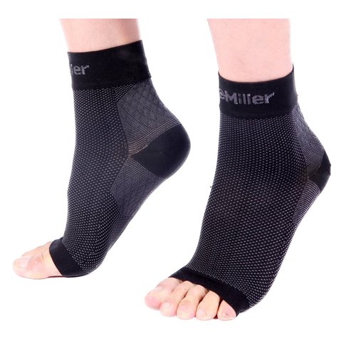 Doc Miller Ankle Compression Sleeve - Heel Brace for Heel Pain - Plantar Fasciitis Foot Wrap for Ankle Support and Neuropathy Relief - 1 Pair Black Plantar Fasciitis Wrap - Medium Size