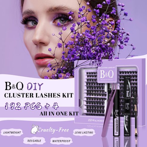 B&Qaugen Lash Extension Kit 192 PCS Eyelash Extension Kit D Curl Lash Clusters Kit Wispy Individual Lash Kit DIY Lash Extension Kit with Lash Glue and Remover Applications (B05+B06, Kit)