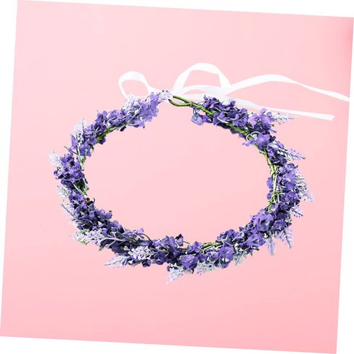 BIUDECO 2pcs Lavender Floral Wreath Lavender Flower Hawaiian Flower Lavender Headband Bridal Headpieces for Wedding Wreath Flower Headpiece Lavender for Women Fairy Hair Blue Flower Bride