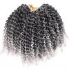Silike Marlybob Kinky Curl Ombre Crochet Braiding Hair (3 Bundles/pack) 8'' Water Wave Crochet Hair Extensions For Women (T 1B/Grey)