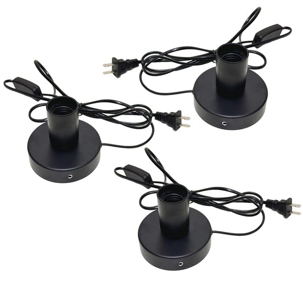 Jashem Polished Metal Light Bulb Socket E26 E27 Desktop Lamp Base Bulbs Holder Replacement Base for Holding Bulb, 6 Feet Black Cord on Off Switch Plug,3 Packs