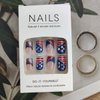4th of July Press on Nails Short Square Fake Nails, Independence Day Acrylic Nails American Flag Element Star Stripe Glitter Design 4th of July Nail Art Decor, False Nails Stick on Nails Kit 24pcs