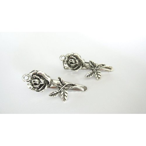 Generic 2 small silver rose flower leaf metal alligator hair clip for fine thin hair