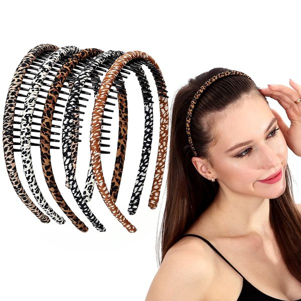 LONEEDY 5PCS Teeth Comb Headband Multi-color Non-slip Headbands for Women and Girls,Hold Hair Back Stays Flexible Hair band with Teeth for Washing Face Makeup (Mixed COLOR 05)