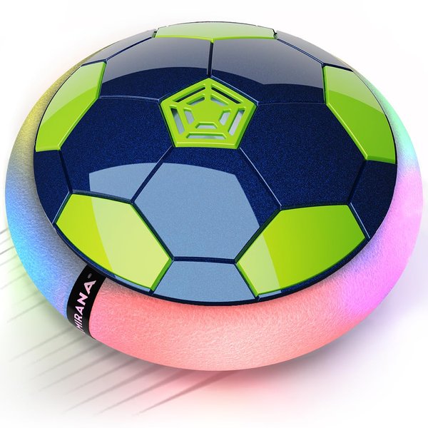 Mirana Hover Soccer Ball - Inbuilt Rechargeable Battery - Indoor Soccer Toys with Attractive LED Light - Soft Foam Bumper Floating Soccer Ball Disk - Kids Gifts (Blue Green)