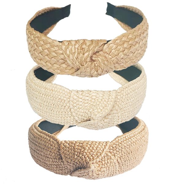 Lvyeer 3 pack Straw Headbands Fashion Rattan Wide Head Band Boho Headband Summer Bohemian Woven Headwear Hair Head Bands Hair Band for Woman Girl Hair Accessories (3 pack-A)