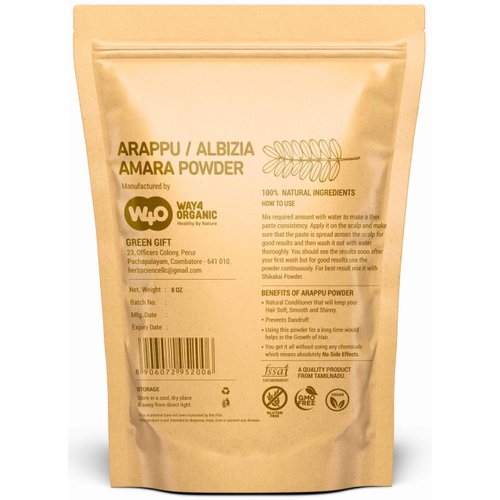Arappu/Albizia Amara Powder 8 Oz, Natural Shampoo & Conditioner for hair repair, Scalp Care, Haircare, Prevents Dandruff, Damaged Hair Treatment, Hair Growth Products Both for Men & Women -Way4Organic